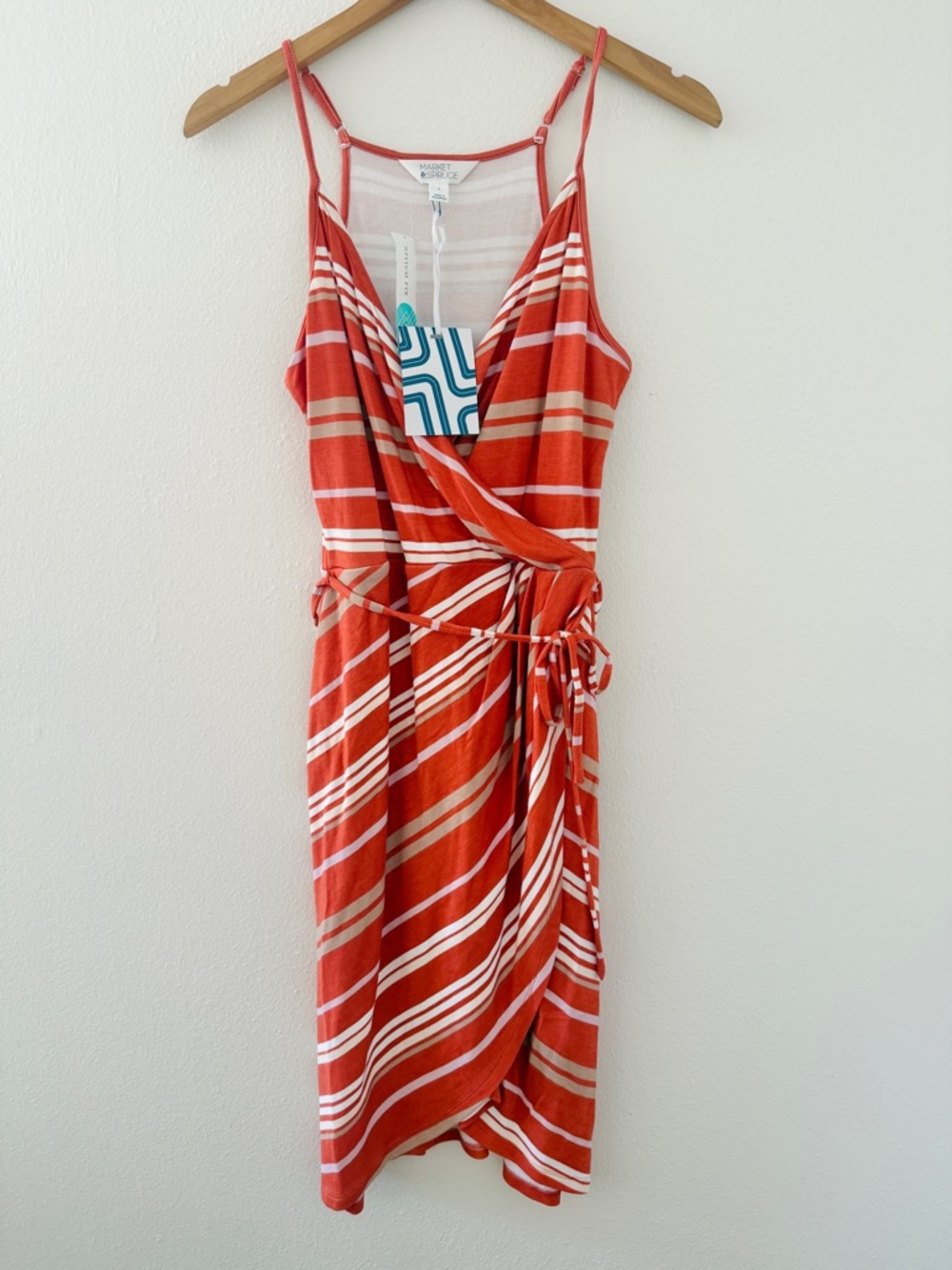 NWT Market & Spruce Orange Tan White Striped Summer Dress